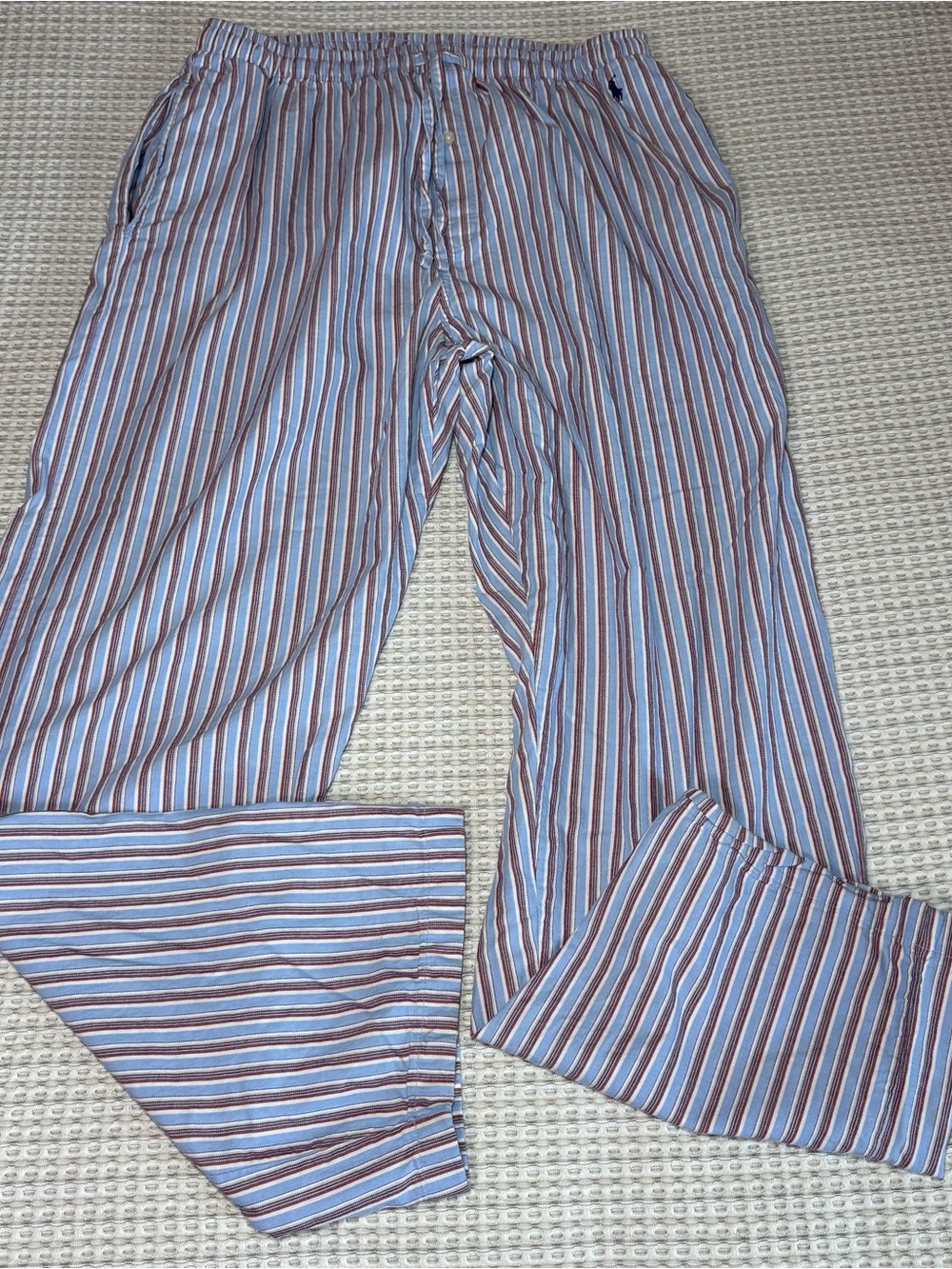 Polo Ralph Lauren Pajama Pants Mens Large Red Blue Stripe Cotton Sleep Lounge - Picture 2 of 10